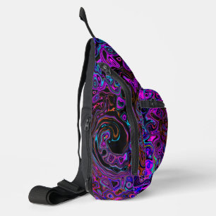 Sac À Bandoulière Tourbillonnant noir et magenta rétro liquide