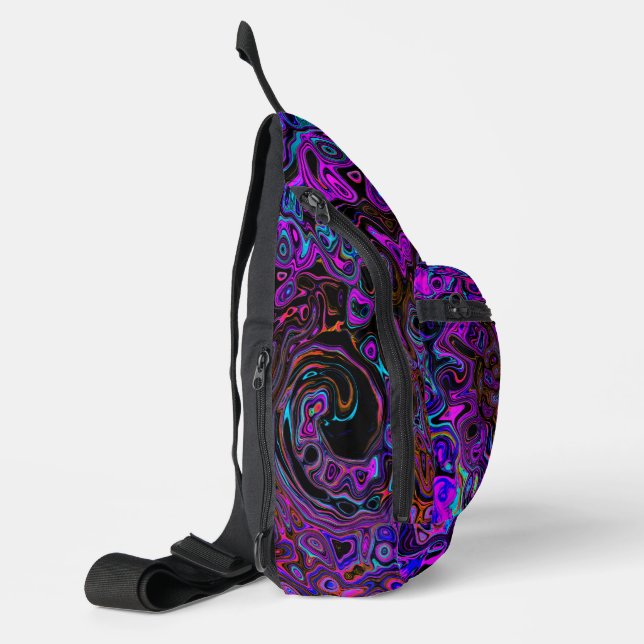 Sac À Bandoulière Trippy Black et Magenta Retro Liquid Swirl (Gauche)