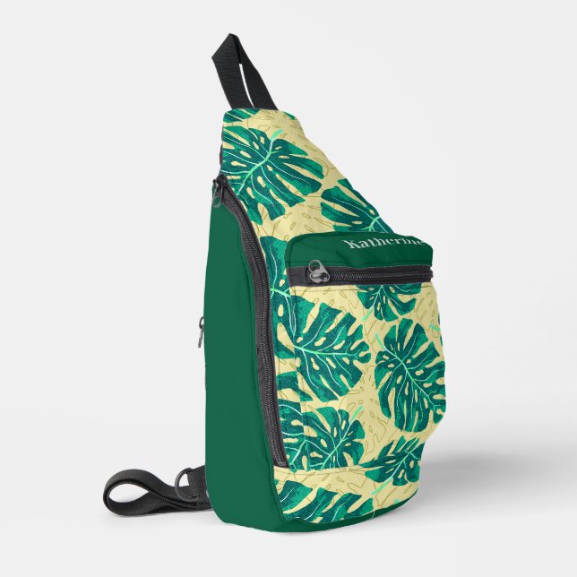 Sac À Bandoulière Tropical Palm Beige Hunter Vert (Coin gauche)