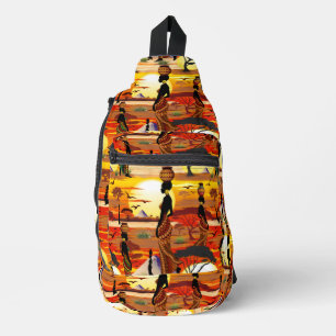 Sac À Bandoulière Une belle femme africaine Silhouette sur les solei