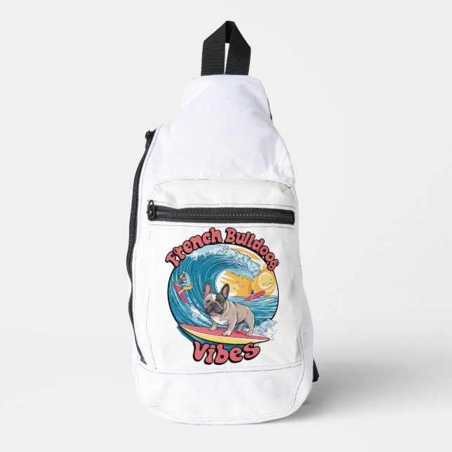 Sac À Bandoulière Vague tropicale française de Bulldog Surfing (Recto)