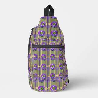 Sac à bandoulière vert mousse avec fleurs violette