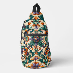 Sac À Bandoulière Vert orange violet portugais Azulejos Carreaux Art