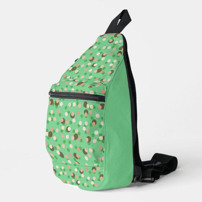Sac À Bandoulière Vert, pêche et pois à points marron (Coin droit)