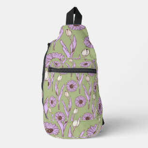 Sac À Bandoulière Vert violet rétro Y2K Funky Hippie Flower Motif