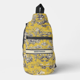 Sac À Bandoulière Vintage lac fleuri jaune toile de jouy monogramme