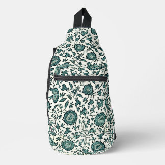 Sac À Bandoulière Vintage Teal and White Chinese Floral Pattern