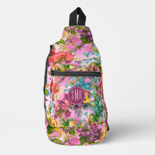 Sac À Bandoulière Vintage violet rose motif monogramme