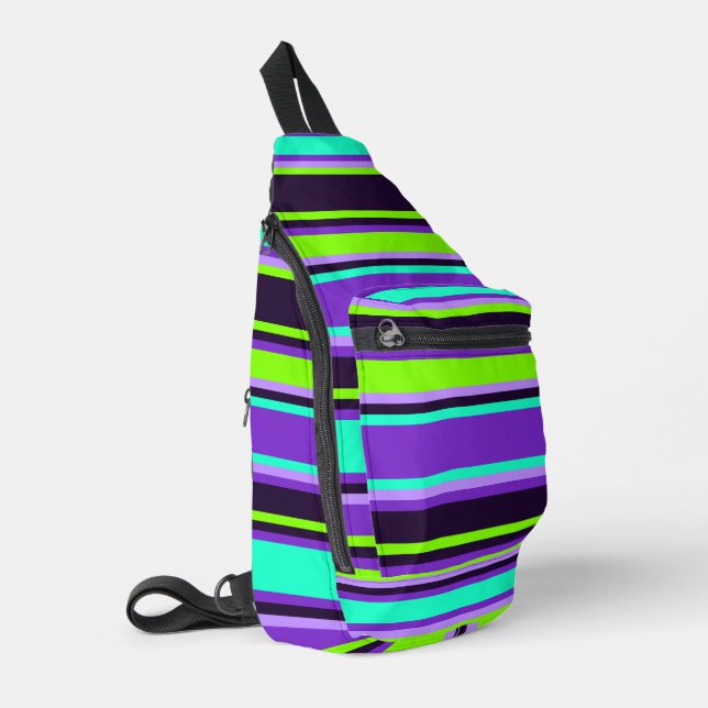 Sac À Bandoulière Vivid Purple, Aqua & Chartreuse Striped Sew Bag (Coin gauche)