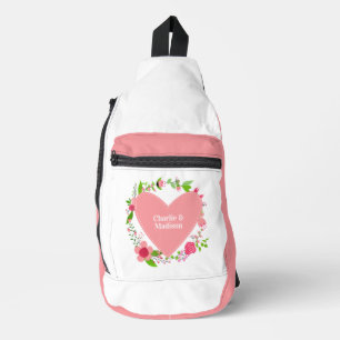 Sac À Bandoulière Vos noms dans un coeur fleuri