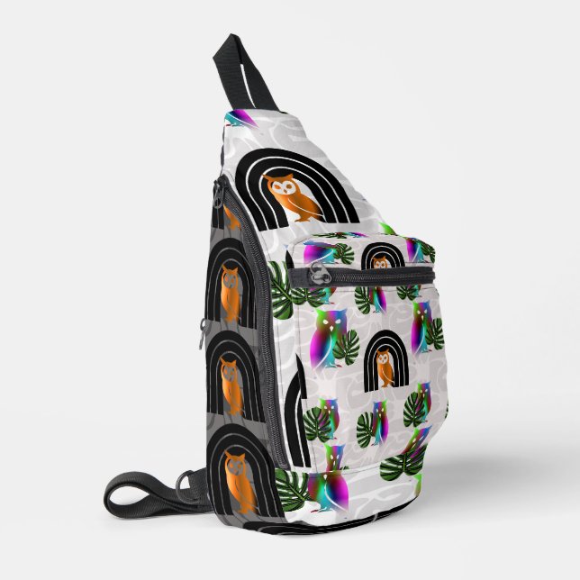 Sac À Bandoulière Whimsical Boho Owl & Tropical Monstera Leaf (Coin gauche)