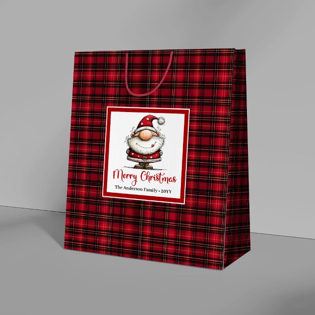 Sac à cadeau de Noël drôle et original avec l'art  (Quirky Christmas Funny Santa Cartoon Gift Bag Art)