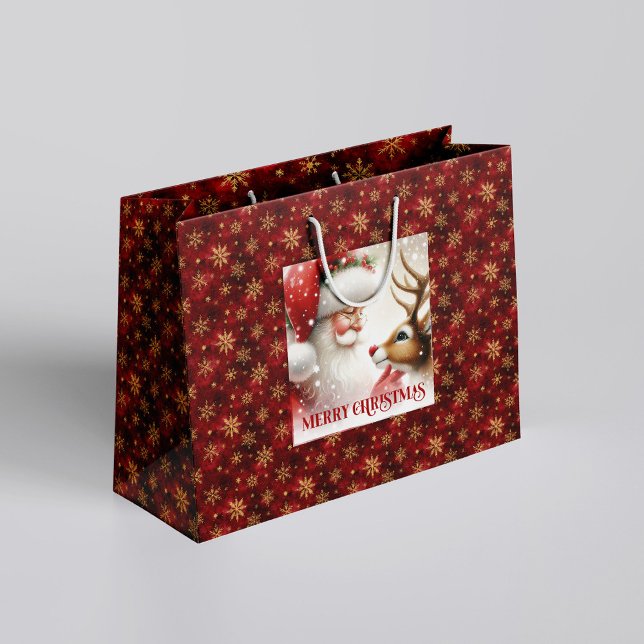 Sac à cadeau de vacances joyeuses Père Noël Rudolp (Happy Holiday Santa Claus Rudolph Gift Bag)