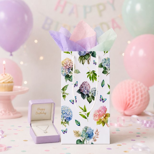 Sac à cadeau élégant rose bleu hydrangea petit (Créateur téléchargé)