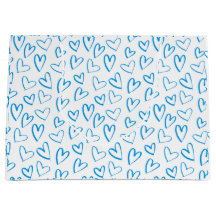 Sac à cadeau grand format à motif de cœur bleu