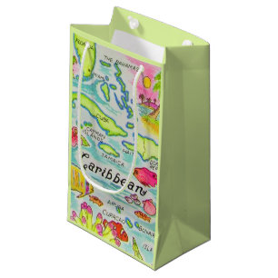 Sac à cadeau illustré de manière colorée des îles
