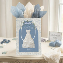Sac à Cadeau Moyen Élégant Poussiéreux Bleu Mariée