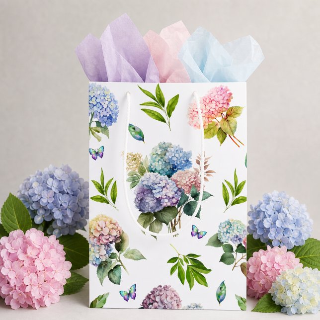 Sac à cadeau moyen élégant rose bleu hydrangea pou (Créateur téléchargé)
