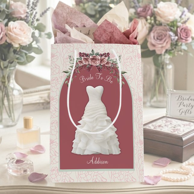 Sac à cadeau moyen Luxe Rose Poussiéreuse Future M (Custom bride to be gift bag elegant dusty rose bachelorette favor bag with name)