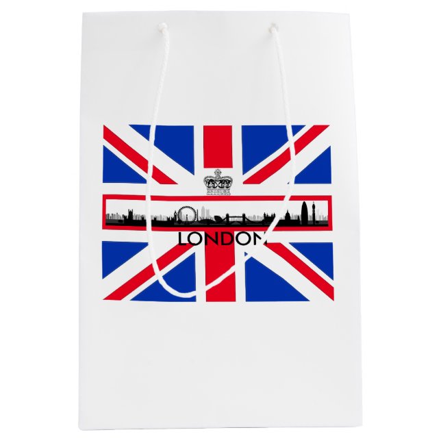 Sac à cadeau moyen Union Jack Flag London Skyline (Devant)