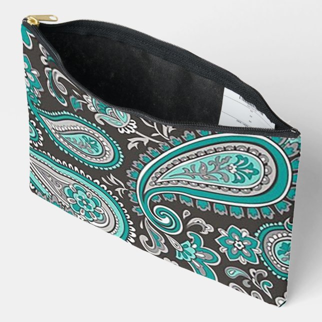 Sac à cosmétiques à impression Paisley Aqua (Ouvrir)