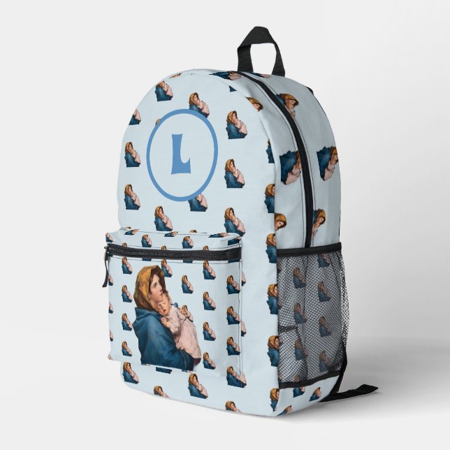 Sac à couches bleu Vierge Marie Monogrammé (Coin arrière droit)