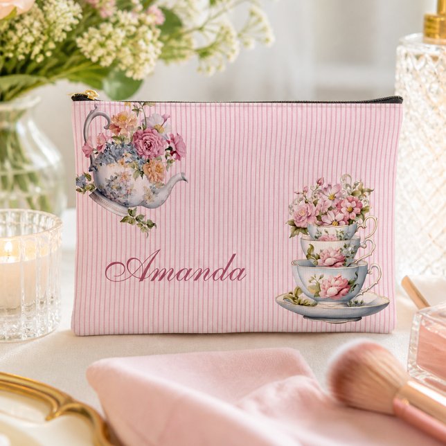 Sac à coudre avec impression élégante de tasse et  (Personalized Elegant Floral tea cup cosmetic bag)