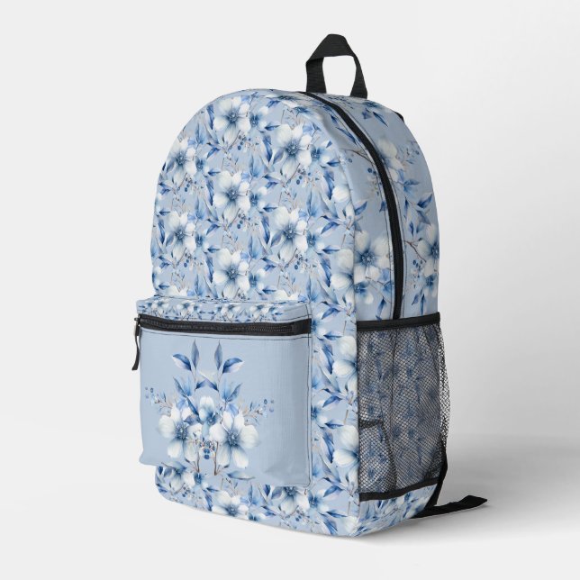 Sac à coudre imprimé à fleurs bleues botaniques (Coin arrière droit)