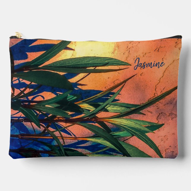 Sac à coudre imprimé feuilles vertes longues et om (Recto)