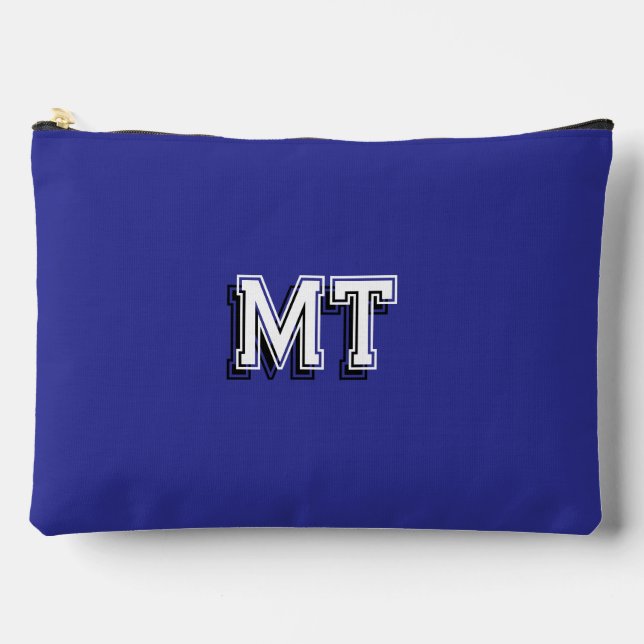 Sac à crayons bleu fermeture éclair monogrammé pou (Recto)