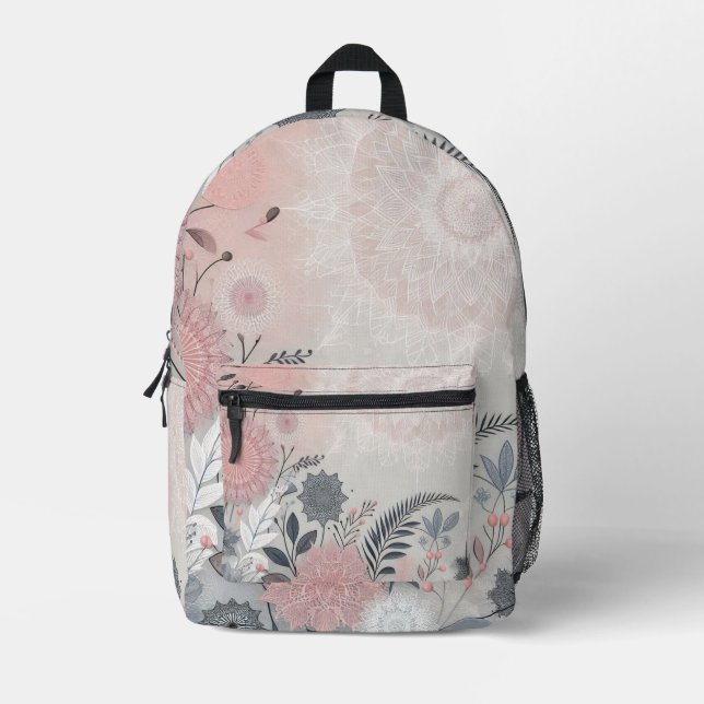 Sac à dos à imprimé de dentelle florale rose et no (Recto)