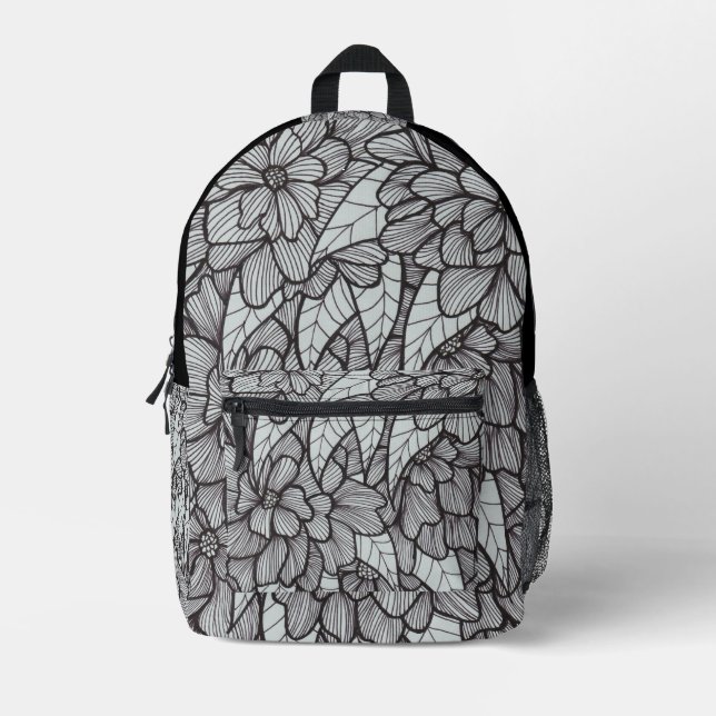 Sac À Dos À Imprimé Floral Avec Art En Blanc Gris  (Recto)