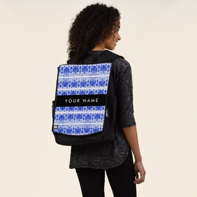 Sac À Dos Arabesque grecque bleue, Votre nom, Personnaliser (Porté)