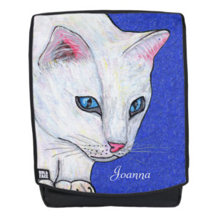 Sac À Dos Belle Peinture de chat blanc Vibrant yeux bleus