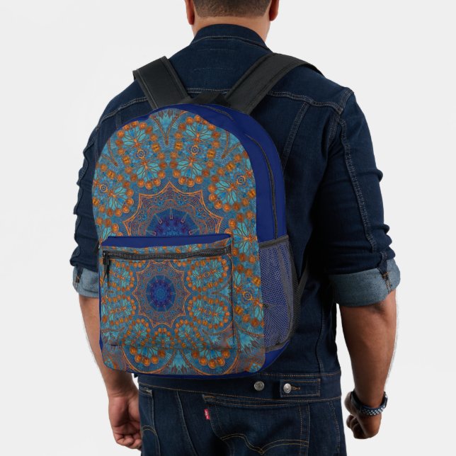 Sac à dos bleu cuivre imprimé indien partout (Insitu (Modèle))