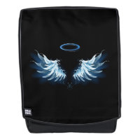 Blue Glowing Angel Wings on black background