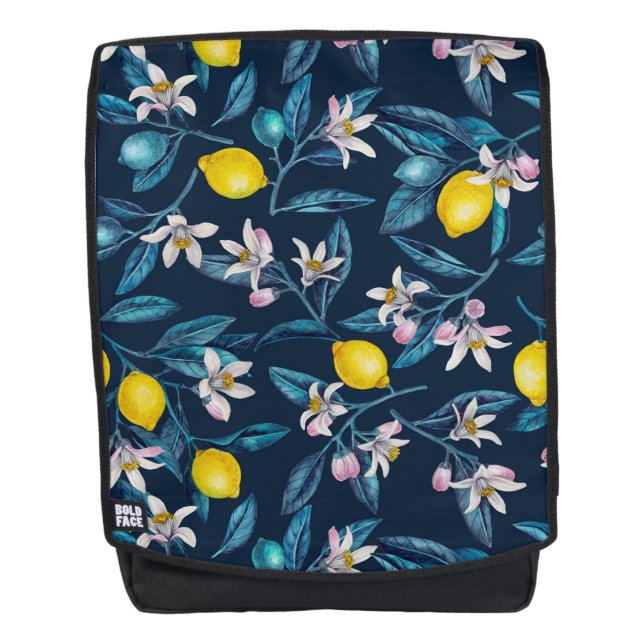 Sac À Dos Branches de citron avec fleurs et fruits sur le bl (Devant)