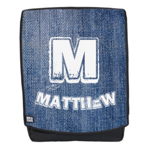Sac À Dos Bue Jeans Monogramme Blanc Et Nom Personnalisé