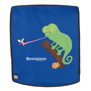 Sac À Dos Caricature de lézard de caméléon vert joyeux