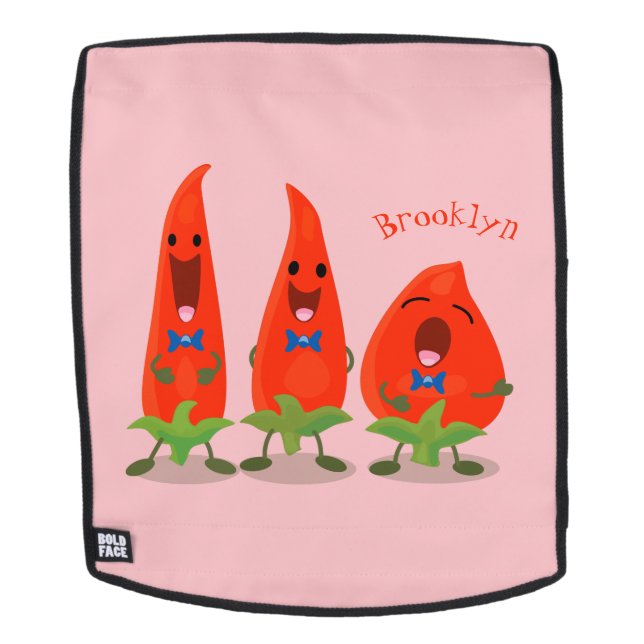 Sac À Dos Caricature de piments chantants mignons (Devant amovible)