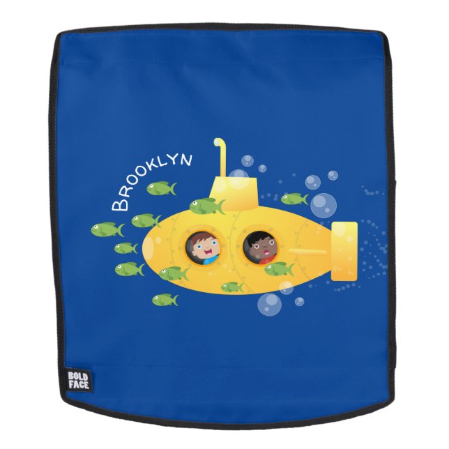 Sac À Dos Caricature de poisson sous-marin jaune mignon (Devant amovible)