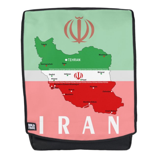Sac À Dos Carte de l'Iran avec drapeau et emblème (Devant)