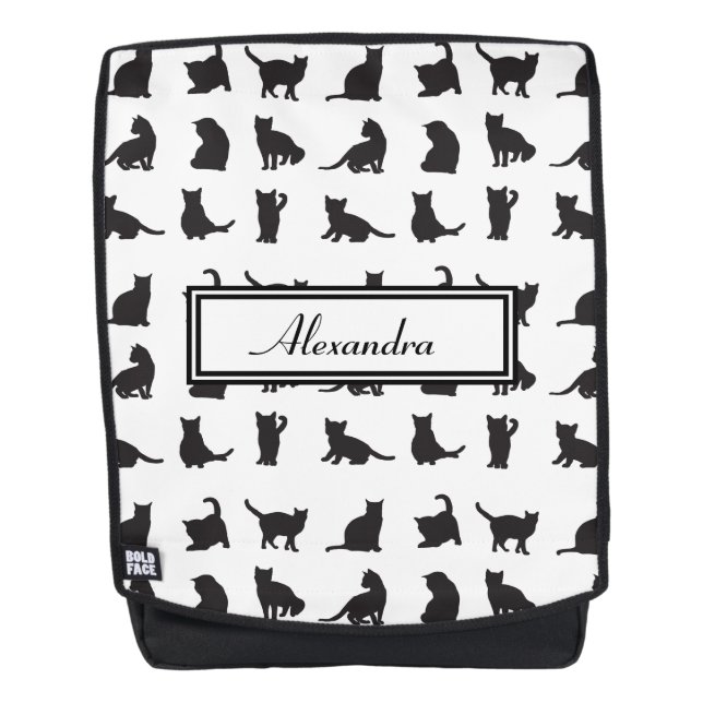 Sac À Dos Chats en Silhouette noire Motif avec prénom (Devant)