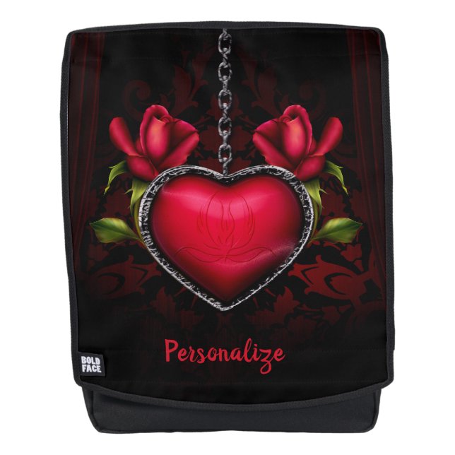 Sac À Dos Coeur rouge gothique & Roses Personnaliser (Devant)