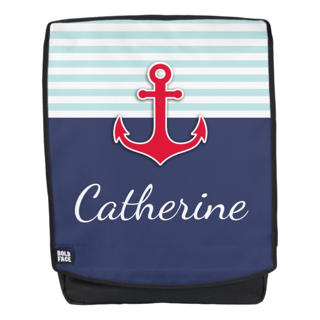 Sac À Dos Cool Nautical Ancre Design Nom personnalisé (Devant)