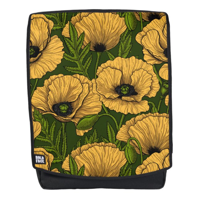 Sac À Dos Coquelicots jaunes sur vert foncé (Devant)
