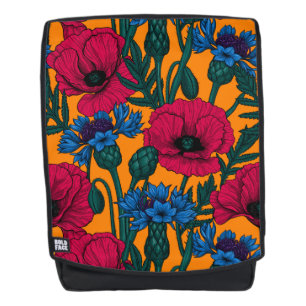 Sac À Dos Coquelicots rouges et fleurs de maïs bleues sur or