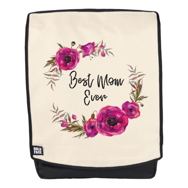 Sac À Dos Couronne de coquelicot fuchsia rose Meilleure mama (Devant)