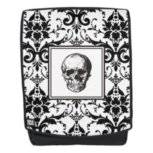 Sac À Dos Crâne à motif damassé gothique noir et blanc vinta