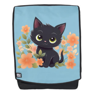 Sac À Dos Cute Kitten noir avec fleurs